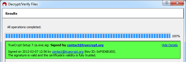 PGP signature over TrueCrypt Setup 7.1a.exe